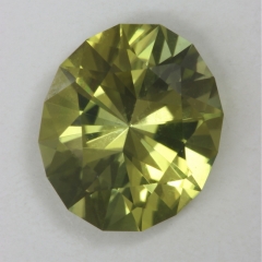 Very bright yellow with a wash of green, cuprian, oval.  #71