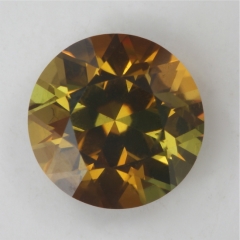 Areas of both dichroic golden yellow and yellowish green face up, round.  #86