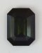 Dark dark green that looks black most of the time, emerald cut.