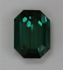 Steep angles for a blue green emerald cut with closed ends.  #384