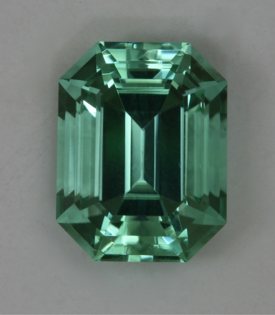 very bright pastel green, eye clean, emerald cut, Mozambique, cuprian,  #438
