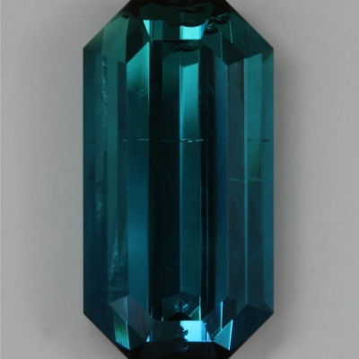 emerald cut unstable blue Namibian tourmaline gem flawed
